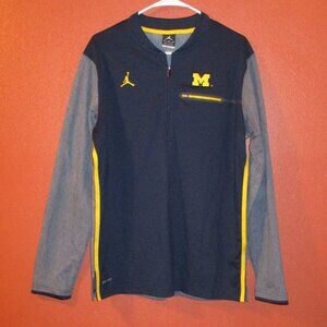 Jordan University Michigan Men Medium Blue Yellow Zip Front Pullover Shirt